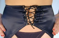 6 strap lace-up garter belt in black nonstretch fabric