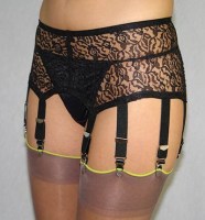 8 strap lace garter belt in black with metal hardware